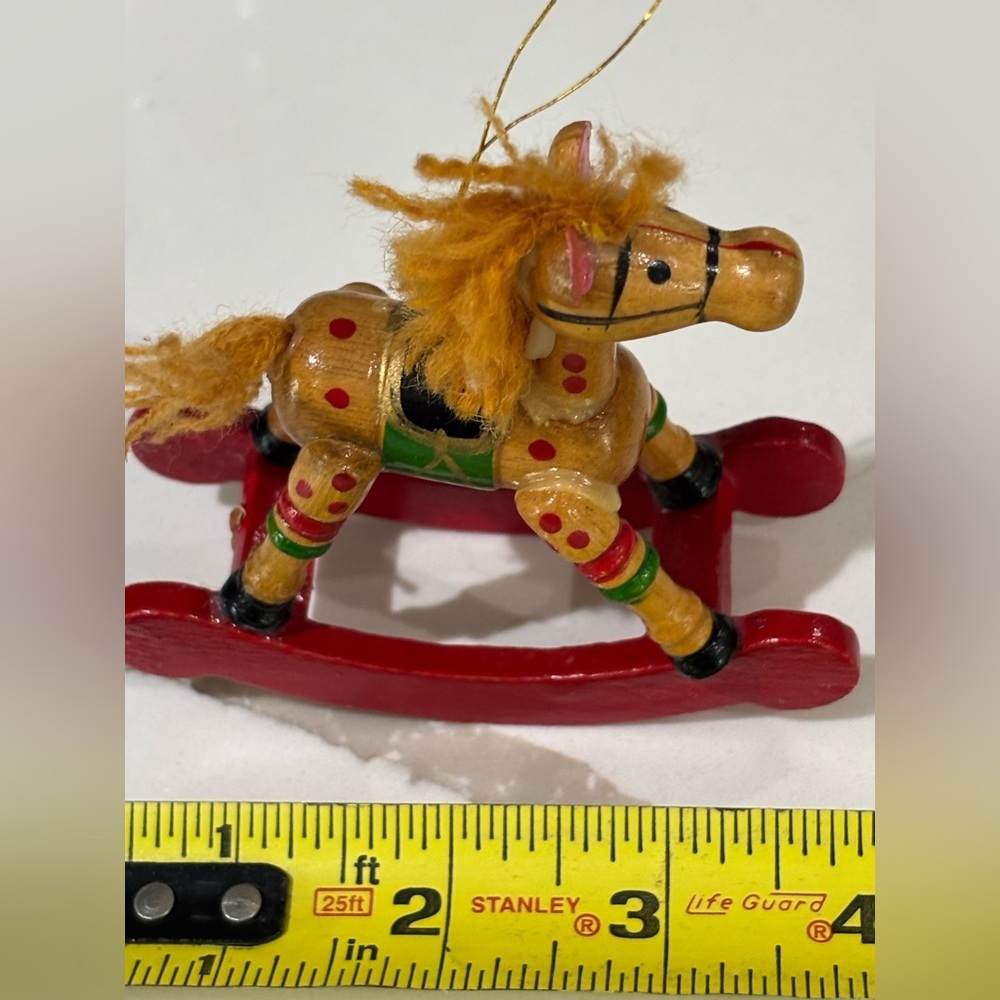 Vintage Wooden Rocking Horse Toy Ornament - Red Brown REPAIRED Christmas Holiday